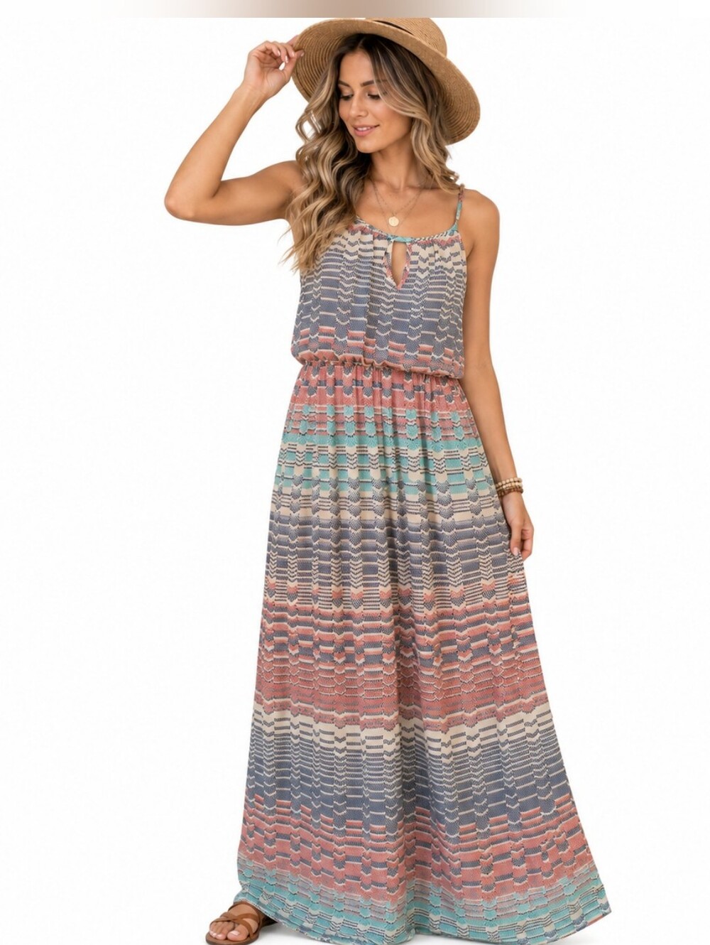 Lily Rose XL Boho Wide Leg Jumpsuit Geometric Tribal Print Keyhole